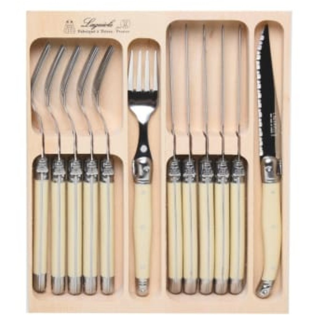 LAGUIOLE KNIFE FORK SET ANDRE VERDIER 12PC IVORY